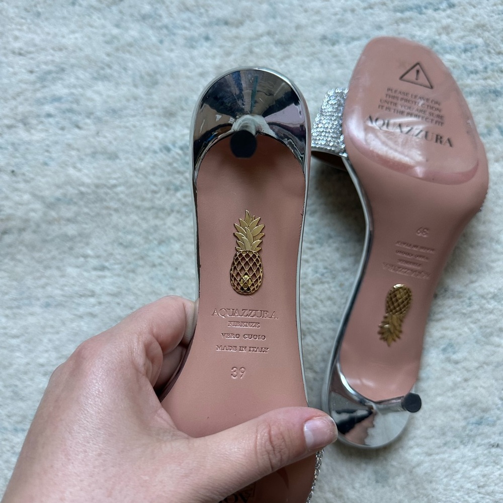 READ NEW Aquazzura Wonderland Crystal Embellished Silver Heels Sandals EU 39 - Picture 6 of 12